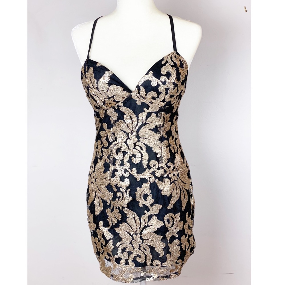 Ark & Co Black and Gold Mini Dress